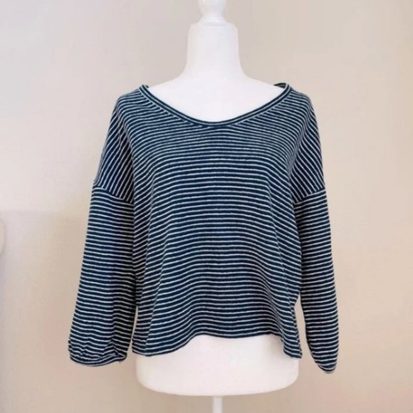 ✨ Madewell Navy Wild Ginger Striped Sweatshirt Bubble Sleeve Size Medium - Picture 1 of 6